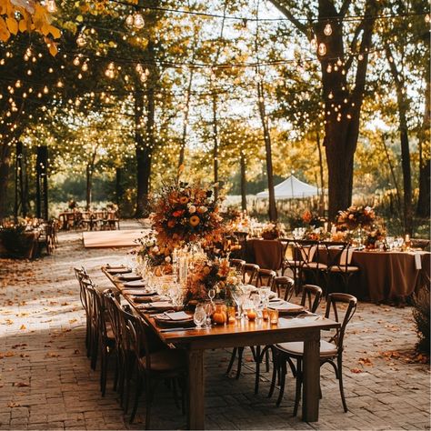 Autumn Wedding Venue Decor, Fall Wedding Food Stations, Fall Wedding Vineyard, Bonfire Wedding Reception Fall, Fall Field Wedding Ideas, Backyard Micro Wedding Fall, Small Fall Wedding Ideas, Unique Wedding Ideas Reception, Fall Wedding Reception Decor