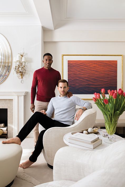 Designer Caleb Anderson Turns a Blank Canvas into His Own Highly Curated Home - Galerie Eclectic Houses, Drake Design, Bespoke Chair, Upholstered Banquette, Fabric Covered Walls, White Living Room Decor, Gothic Interior, Power Couples, Manhattan Apartment