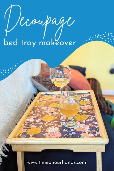 Upcycled decor. Decoupage. Bed tray makeover. Bed Tray Ideas, Random Collage, Tray Makeover, Upcycled Decor, Old Bar, Bar Tray, Old Beds, Bed Tray, Tray Ideas