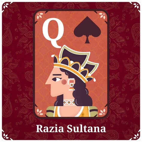 👑 Welcome the sultan of #Delhi 🤩 👑 A real #queen of #india 🤩 🇮🇳 You can learn more about our Impeccable India #deck created by @bhavya.patunjal on our website. www.flick.games/bhavya #flicksolitaire #artistfriends #collaboration #solitaire #playingcards #mobilegame #cardart #gameart #indianculture #indianart #indianartist Indian Palace Illustration, Game Of Thrones Playing Cards, Indian Playing Cards Design, Western Deck Of Cards, Queen Playing Card Illustration, Rummy Game, Game Card Design, Indian Artist, Poker Cards