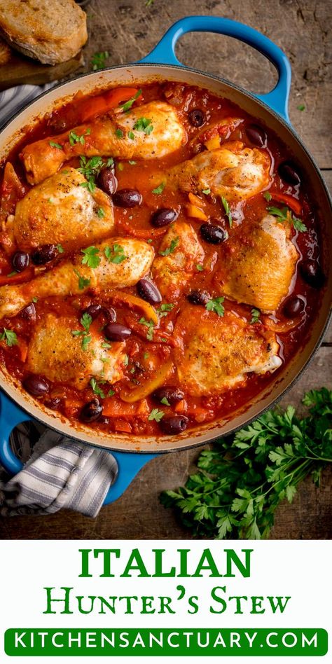 Chicken Thigh Stew, Chicken Thighs And Drumsticks, Hunters Stew, Italian Stew, Bone In Chicken Recipes, Cast Iron Chicken, Bone In Chicken, Drumstick Recipes, Chicken Drumstick Recipes