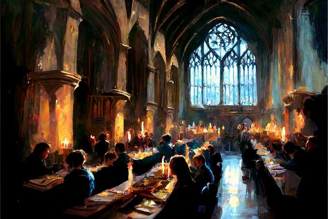 Hogwarts Aesthetic Painting, Hogwarts Great Hall Aesthetic, Hogwarts Fanart Castle, Hogwarts Student Art, Hogwarts Illustration, Hogwarts Artwork, Hogwarts Common Rooms, Hogwarts Painting, Hogwarts Great Hall