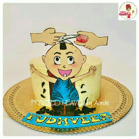 Happy Mundan..  #cake #baby #Mundan #haircut #firsthaircut #instababy #orangecake #orange #buttercream #handpainted #Delhi #Gurgaon #delhibaker #cakesoninstagram #edibleart #fondant #designercakes #customisedcakes  #frostedheavenbyaarohi Cake For Mundan Ceremony, Mundan Cake Designs, Mundan Ceremony Decoration Ideas, Mundan Ceremony Decoration, Mundan Ceremony, Orange Buttercream, Onederland Birthday Party, First Haircut, 1st Birthday Photos