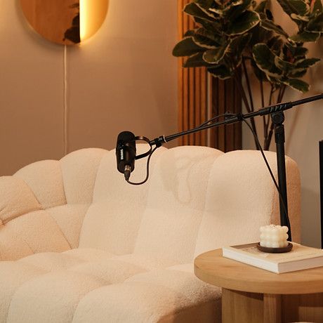 ARCHETYPE | Montreal Podcast Studio Podcast Stage Design, Professional Podcast Studio, Youtube Room Setup Background, Podcast Corner Ideas, Podcast Recording Studio Aesthetic, Podcast Room Aesthetic, Podcast Corner Design, Podcast Design Studio, Podcast Backgrounds Ideas