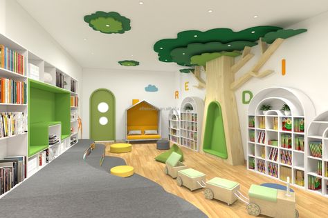 Classroom Furniture Design, Library Furniture Design, Library Tree, Library Room Design, Interior Library, Daycare Room Design, Kindergarten Furniture, Daycare Rooms, School Library Design