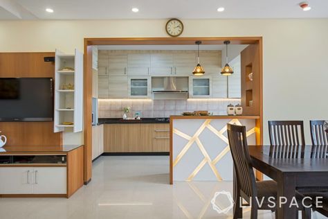 Open Kitchen Interior, Modern Open Kitchen Design, Open Kitchen Design Ideas, Kitchen Design Indian, Modern Open Kitchen, Small Open Kitchens, Semi Open Kitchen, Open Kitchen Design, Breakfast Counter