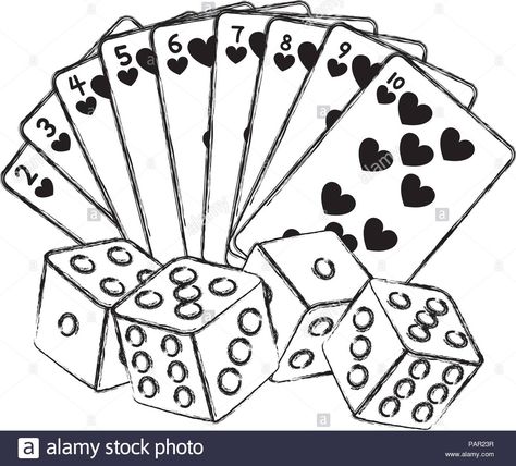 Download this stock vector: grunge hearts poker cards and dices game - PAR23R from Alamy's library of millions of high resolution stock photos, illustrations and vectors. Cards Drawing Poker, Poker Cards Drawing, Deck Of Cards Drawing, Birth Month Symbols, Classical Paintings, Chicano Art Tattoos, Fashion Drawing Sketches, African Art Paintings, Doodle Art Drawing