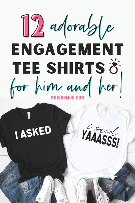 Engagement Shirts Couple, Cute Engagement Gifts, Engagement Shirts, Unique Bridal Shower Gifts, Engagement Humor, Engaged Shirts, Couple Cute, Family Engagement, Wedding Shower Gifts