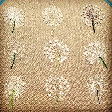 Dandelion Hand Embroidery, Dandelion Embroidery Tutorial, How To Embroider Dandelion, Dandelion Embroidery Design, Embroderie Patterns Free, Dandelion Embroidery Pattern, Dandelion Stitch, Felt Dandelion Flower, Embroider Dandelion