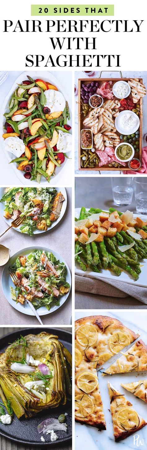 21 Side Dishes That Pair Perfectly with Spaghetti #purewow #pasta #recipe #vegetable #side dish #food Vegetable Side Dishes For Spaghetti, Sides With Spaghetti Meals, Spaghetti With Vegetables Recipes, What To Serve With Spaghetti Dinners, Veggies To Add To Spaghetti Sauce, Sides With Spaghetti, Pasta Side, Food Sides, Spaghetti Dinner