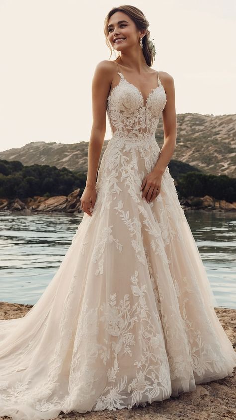 Discover dreamy wedding dress ideas that are romantic elegant vintage and fit for fairy tale princesses From romantic and classy to simple and aesthetic these dresses feature stunning sleeves and fantasy vibes Find the perfect size and veil to complete your fairy tale wedding look Romantic Wedding Dresses With Sleeves Princesses, Wedding Dresses With Sleeves Princess, Wedding Dress Romantic Fairytale, Fairtytale Wedding Dress, Halter Bridal Dress, Wedding Dress Small Breast, Fantasy Wedding Dress Aesthetic, Whimsical Lace Wedding Dress, Boho Wedding Dress Sleeveless