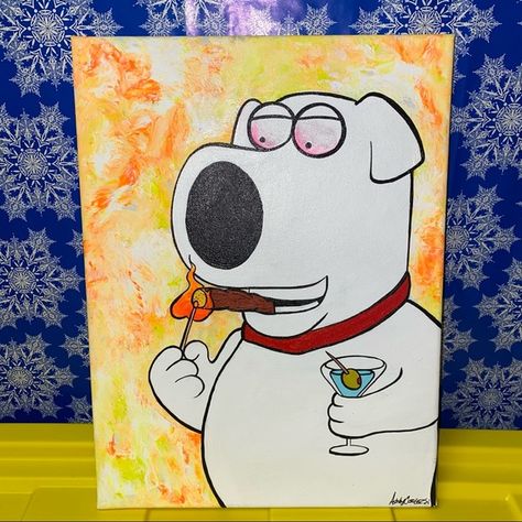 Family Guy Brian Griffin Tripped Out Acrylic Painting by Local Artist Signed Art Family Guy Painting Ideas, Painting For Guys Room Canvases, High Character Painting Ideas, Canvas Painting Ideas Characters, Family Guy Painting Canvases, Funny Cartoon Paintings, Canvas Painting Ideas For Guys, Cartoon Characters High Paintings, Family Guy Painting