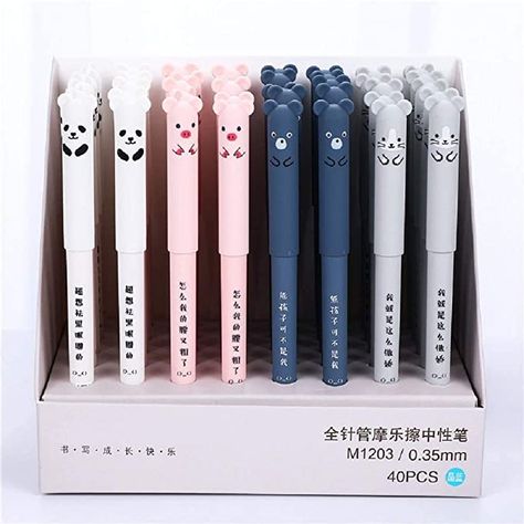 Pens For Bullet Journaling, Erasable Pen, Erasable Gel Pens, School Pens, Cute School Stationary, Kawaii School, Kawaii School Supplies, Kawaii Pens, Bear Panda