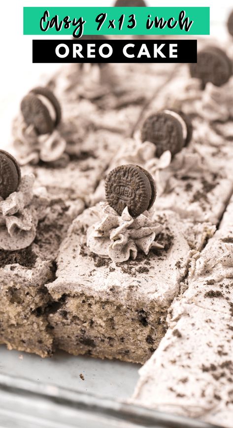 This easy oreo cake recipe is made in a 9x13 inch pan and is moist, fluffy, and loaded with oreos for the ultimate oreo birthday cake! There’s nothing better than a single layer cookies and cream cake topped with oreo frosting! No special equipment or skills required for this oreo sheet cake. #oreocake #cookiesandcreamcake #cake #oreofrosting Easy Oreo Birthday Cake, Cookie Cream Cake, Oreo Tres Leches Cake, Oreo Sheet Cake, Easy Sheet Cake Recipes, Easy Oreo Cake Recipe, Easy Oreo Cake, Oreo Cake Recipe, Oreo Cookie Cake