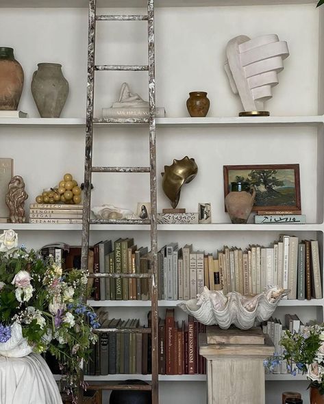 Bookshelf Aesthetic, Corner Bookshelf, French Aesthetic, Greenhouse Interiors, Corner Bookshelves, French Style Homes, Whimsical Home, Modern French, School House