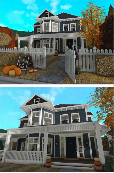 1 Story Fall House Bloxburg, Bloxburg House Extior Ideas, Bloxburg House Layouts 2 Story Fall, Bloxburg Autumn House Layouts 2 Story, Bloxburg House Reference, Cute Houses In Bloxburg, Bloxburg House Ideas Outside 2 Story, Bloxburg House Ideas Fall Layout, Bloxburg 3 Story House