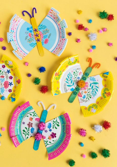 Paper Plate Butterfly Kids Craft Paper Plate Party Decorations, Paper Plate Animals, Pillows Design, Lemonade Stands, Floral Paper Plates, Balloons Design, Boxes Design, Unicorn Craft, Butterfly Balloons