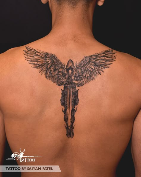 #warriortattoo #warriorwithwings #wingstattoo #semirealistictattoo #semirealismtattoo #samtattooindia #everysinglestrokematters Winged Warrior Tattoo, Upper Back Wings Tattoo Men, Warrior With Wings Tattoo, Back Tattoos For Guys Upper Wings, Back Tattoo For Men Upper, Upper Back Tattoo Men Design, Angel Back Tattoo Men, Warrior Tattoos Men, Back Wings Tattoo Men