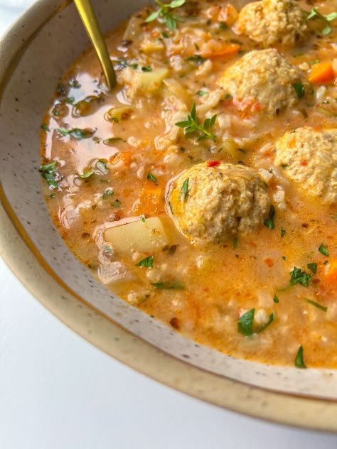 Soups And Stews For Two, Meatball And Spinach Soup, Russian Chicken Meatball Soup, Sausage Meatball Soup, Hungarian Meatball Soup, Leftover Meatball Soup, Hearty Meatball Soup, Potato Meatball Soup, Chicken Meatball Noodle Soup