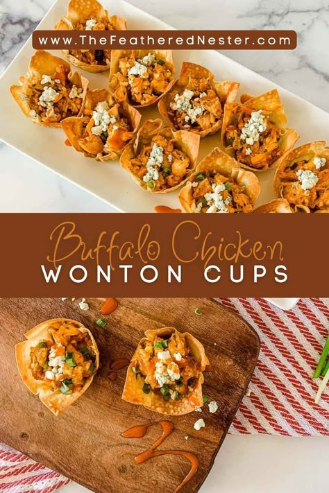 These Buffalo Chicken Wonton Cups, also known as buffalo chicken bombs, are the perfect mix of crispy, spicy, and cheesy! Ideal as bite-sized snacks or appetizers, they’re sure to be a hit at any gathering. Try them for a flavor-packed treat everyone will love! Buffalo Chicken Wonton Cups, Chicken Wonton Cups, Buffalo Chicken Cups, Wonton Cups Appetizers, Buffalo Chicken Wontons, Chicken Cups, Wonton Appetizers, Healthy Buffalo Chicken Dip, Wonton Wrapper Recipes