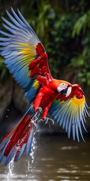 Photo a parrot with blue and yellow wing... | Premium Photo #Freepik #photo #parrot-birds Parrot Reference Photo, Macaw Parrot Aesthetic, Macaw Parrot Photography, Exotic Birds Photography, Most Beautiful Birds In The World Nature, Animal Pictures Photography, Parrot Photography, Parrot Photo, Birds Scenery