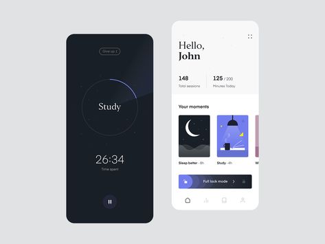 Stay Focused App - Monitor your time by Lorenzo Dolfi Goal App, Focus App, Focus Studying, Timer App, App Ui Ux Design, Mobile Design Inspiration, Meditation App, Ui Ux Design Inspiration, Meditation Apps