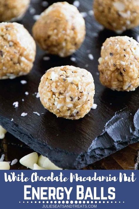 Snacks For Flying, Travel Snack Ideas, Coconut Oats, Meals Kids Love, White Chocolate Macadamia Nut, Healthy Travel Snacks, Energy Bites Recipes, Energy Ball Recipe, White Chocolate Macadamia