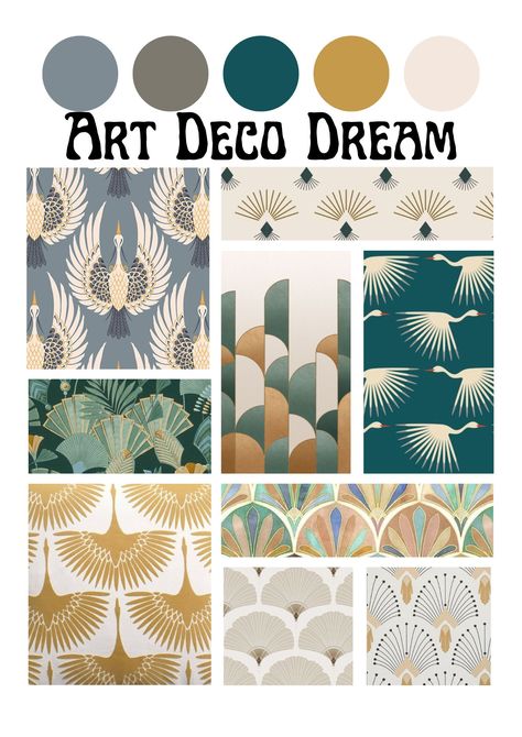 Art Deco Original Interior, Art Deco Inspired Bedroom, Art Deco Colour Palette, Art Deco Moodboard, English Home Design, Art Deco Color Scheme, Art Deco Color Palette, Art Deco Colours, Art Deco Desen