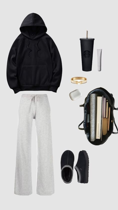 Comfy Outfits Aesthetic, First Day School Outfits, Black Sweatpants Outfit, Clean Outfit, Black Outfit Ideas, At Home Outfits, School Homework, First Day School, Uni Outfits