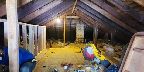 Man turns attic into walk-in closet in viral renovation Hydrangea Farm, Attic Walk In Closet, Attic Closet Ideas, Attic Renovation Before And After, Moody Maximalism, Closet Conversion, Small Sitting Areas, Kitchen With An Island, Make A Closet