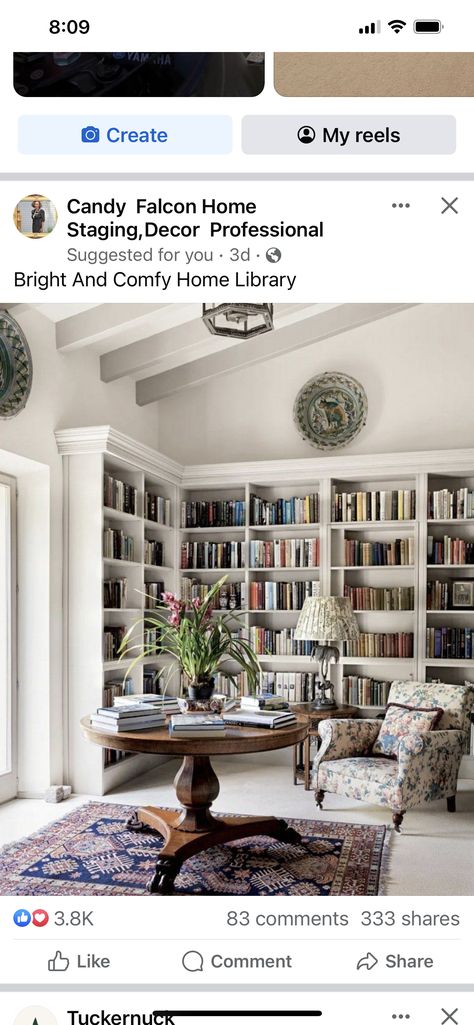 Table In Library, Speakeasy Decor, Round Wood Table, Target Inspired Home Decor, Built In Shelves Living Room, Corner Bookshelves, French Country Living Room, Home Library Design, New House - Kitchen