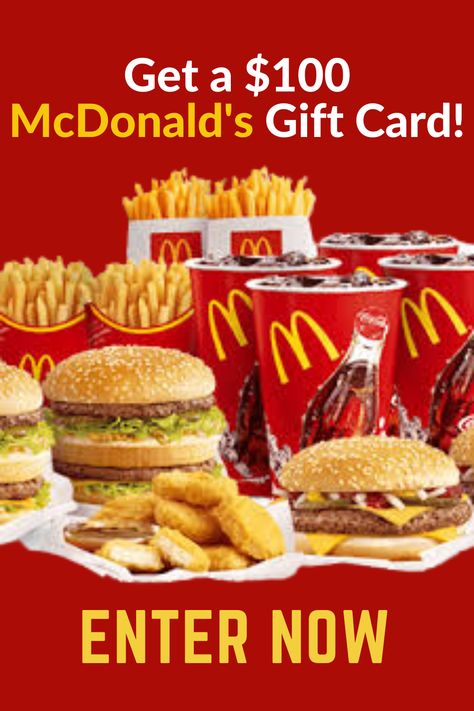 Enter your information now for a chance to win #mcdonaldsgiftcard #freemcdonaldsgiftcard #mcdonalds$100giftcard #mcdonalds #giftcard #freegiftcard #giveaway #freegiveaway Mcdonalds Menu Printable, Mcdonalds Advertising, Mcdonald’s Employee, Burger King Gift Card, Gif Card, Mocha Frappe Recipe, Free Mcdonalds, Mcdonalds Gift Card, Mcdonalds Breakfast