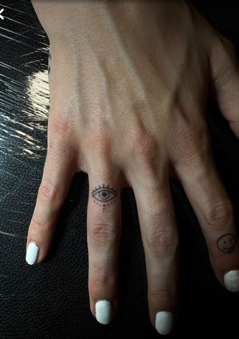 Small Eye Finger Tattoo, Old Finger Tattoo, Eyeball Finger Tattoo, Small Evil Eye Tattoo Finger, Eye On Finger Tattoo, Finger Eye Tattoo, Tiny Eye Tattoo, Evil Eye Finger Tattoos For Women, Tiny Evil Eye Tattoo