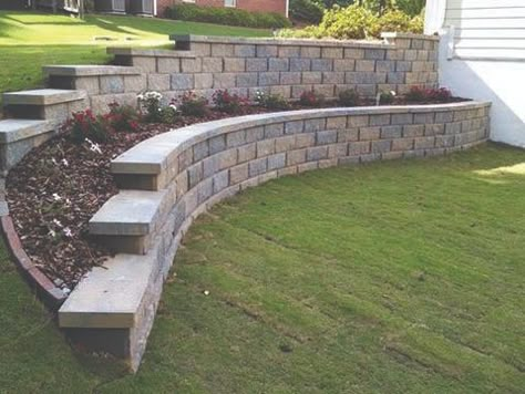 Diy Retaining Wall With Steps, Retaining Wall Vegetable Garden, Retaining Wall With Steps, Terraced Yard, Sloping Garden, Backyard Retaining Walls, Retaining Wall Design, Backyard Drainage, Retaining Wall Ideas