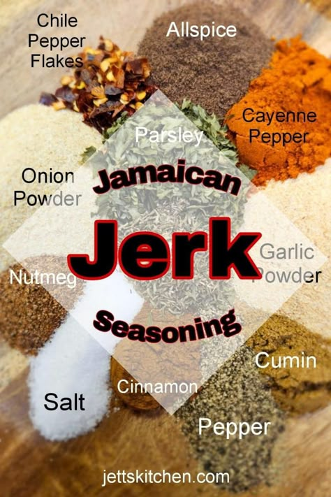 Jamaican Jerk Seasoning How To Make Jerk Seasoning, Diy Jerk Seasoning, Jamaican Green Seasoning, Jerk Pork Recipes, Jerk Rub Recipe, Jerk Chicken Tacos, Jamaican Jerk Pork, Jerk Seasoning Recipe, Jamaican Jerk Sauce