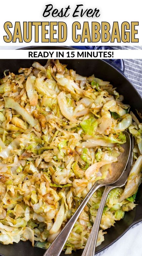 The best sautéed cabbage is an easy, DELICIOUS vegetable side that's healthy and goes with so many dishes! Ready in 15 minutes! Saute Cabbage Recipes, Seasoned Cabbage, Savoy Cabbage Recipes, Dinner With Rice, Cooked Cabbage Recipes, Sautéed Cabbage, Cabbage Side Dish, Well Plated, Sauteed Cabbage