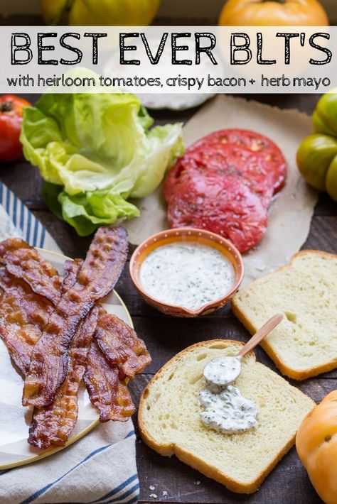 BEST EVER BLT'S with Crispy Bacon, Heirloom Tomatoes + Herb Mayo | Seriously good BLT sandwiches! The best BLT recipe ever! #sandwich #BLT #tomatoes #recipe #easy #best #bacon | ColeyCooks.com Blt Sauce, Herb Mayo, Best Blt, Blt Sandwich Recipes, Blt Recipe, Blt Sandwiches, Blt Recipes, Foodgawker Recipes, Tomatoes Recipes