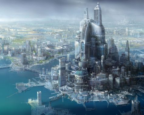 Imgur: The most awesome images on the Internet Sci Fi Wallpaper, Sci Fi Landscape, Sci Fi City, Fantasy City, Fantasy Places, Futuristic City, Matte Painting, Future City, Science Fiction Art