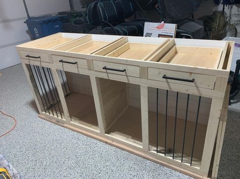 Large Double Dog Kennel TV Stand : 9 Steps (with Pictures) - Instructables Behind The Couch Dog Crate, Diy Dog Crate Built In, Dog Crate Island, Double Dog Crate Furniture Diy Plans, Diy Dog Crate Tv Stand, Diy Double Dog Crate, Diy Dog Kennel Indoor How To Build, Tv Stand Diy Plans, Diy Dog Crate Cover Wood