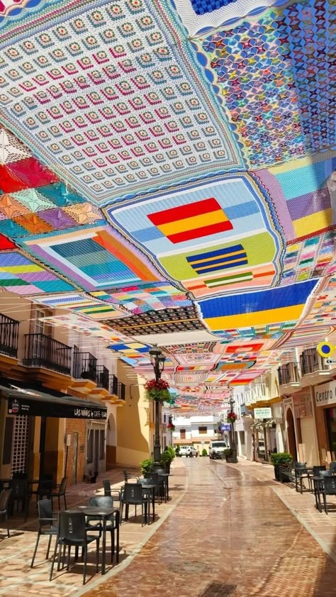 Crochet Canopy, Spanish Towns, Shopping District, Canopy Cover, Textile Fiber Art, Green Walls, Farms Living, Spanish Artists, Student Created