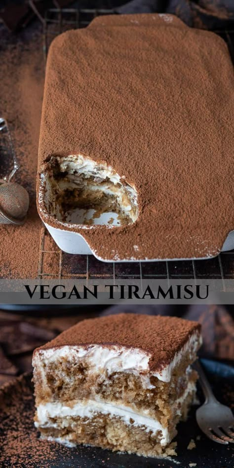 Vegan Terimasu, Easy Vegan Tiramisu Recipe, Easy Vegan Tiramisu, Gf Df Vegan Dessert, Vegan Espresso Cake, Christmas Vegan Dessert Recipes, Vegan Cakes Recipes, Vegan Baked Meals, Healthy Vegan Tiramisu