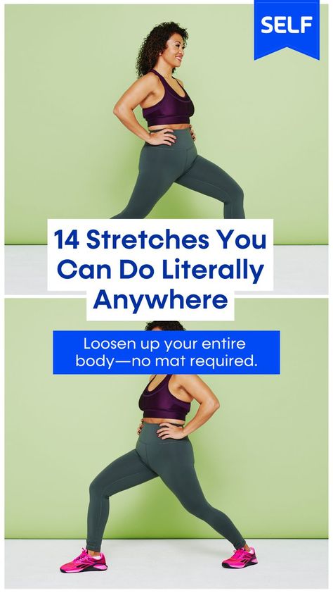 Here are 14 standing stretches worth adding to your routine that will loosen up your entire body. Standing Leg Stretches, Stretching And Mobility Exercises, Good Stretches After Workout, Standing Up Stretches, Standing Stretches At Work, Standing Stretches For Flexibility, Standing Back Stretches, Standing Stretching Exercises, 10 Minute Stretch Routine