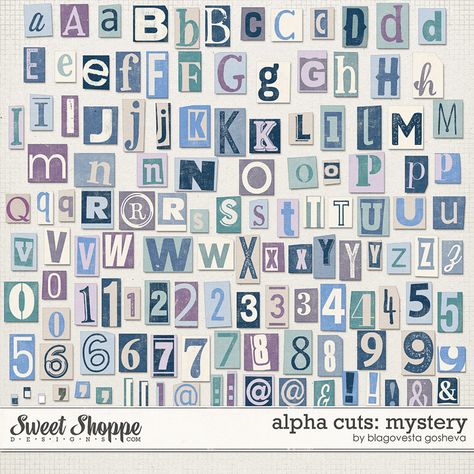 Alpha Cuts: Mystery by Blagovesta Gosheva Journal Letters Printable, Prints For Scrapbook, Magazine Letter Cutouts Aesthetic, Blue Letter Aesthetic, Letters For Scrapbook, Letters Aesthetic Alphabet, Scrapbook Letters Printable, Free Printable Scrapbook Paper, Scrapbook Lettering