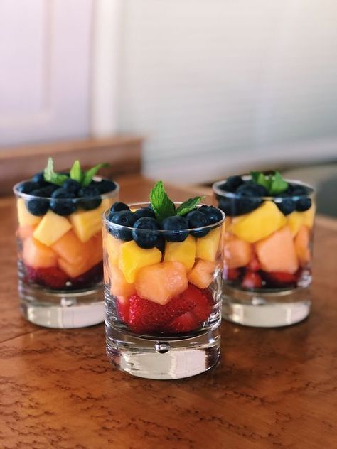 fresh fruits r always healthy. collected from @Alexandra Marks Cute Fruit Cup Ideas, Serve Fruit At Party, Fruit Cups For Party Bridal Showers, Fruit In Cups For Party, Charcuterie Cups Fruit, Fruit Cup Aesthetic, Wedding Fruit Cups, Fruit Jars Ideas, Individual Fruit Cups Ideas