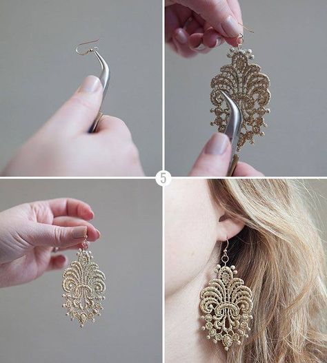 Lace necklace Diy Lace Earrings, Lace Diy, Fabulous Diy, Diy Jewlery, Lace Earrings, Lace Jewelry, Earring Tutorial, Homemade Jewelry, Diy Schmuck