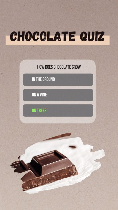 Quiz your audience on their chocolate knowledge with this fun and engaging Instagram Story #Quiz_Box_Instagram #Interactive_Instagram_Story_Ideas_Food #Quiz_For_Instagram_Stories #Food_Interactive_Stories Quiz Box Instagram, Food Content Instagram Story, Quiz For Instagram Stories, Type Something Instagram Story, Engagement Stories For Instagram, Food Polls For Instagram Story, Ig Story Engagement Ideas, Interactive Content Ideas, Engagement Stories Instagram