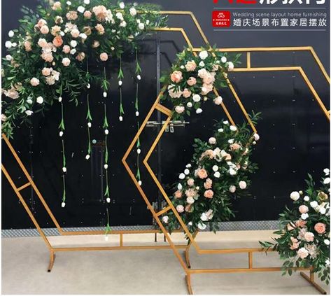 Online Shop New wedding props hexagonal arch wedding diamond iron arch shelf stage decoration decoration pieces background frame. | Aliexpress Mobile Heksagon Wedding, Arch Shelf, Iron Arch, Hexagon Wedding, Garland Wedding Decor, Wedding Stage Backdrop, Wedding Stage Design, Decoration Pieces, Background Frame