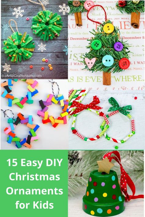 These DIY Christmas ornaments for kids are not only cute, but they're all super simple to make. This post has 15 different DIY Christmas ornament ideas that kids of all ages can make. They're perfect for making as Christmas gifts, or just to keep the kids occupied on a winter weekend. Your entire family will love these adorable DIY Christmas ornament ideas for the kids. #kidscraft #kidscrafts #kidschristmas Christmas Ornaments Diy 4th Grade, Childrens Ornament Craft, 4th Grade Class Christmas Craft, 3rd Grade Christmas Ornaments, Classroom Ornament Ideas Easy Diy, Christmas Ornament Classroom Craft, Easy Kid Ornaments Diy, Christmas Bead Crafts For Kids, Simple Homemade Ornaments