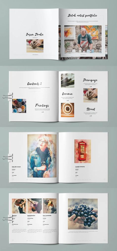 Artist Portfolio Brochure Template InDesign - 26 pages Graphic Artist Portfolio Ideas, About Me Artist Template, Portfolio For Artist, Portfolio Painting Ideas, Art Portfolio Template, Photo Book Layout Design Inspiration, Artist Catalogue Design, Art Portfolio Design Layout, Art Portfolio Layout Ideas