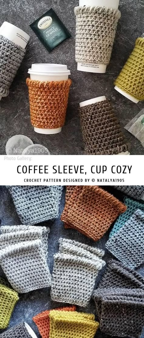 Coffee Cosies Crochet, Crochet Coozie Coffee, Crochet Yeti Cup Cozy Pattern, Coffee Mug Sleeve, Crochet 32 Oz Cup Cozy, Mug Cozy Knit Pattern, Crochet Football Cup Cozy, Cup Warmer Pattern Coffee Sleeve, Cup Sleeves Crochet